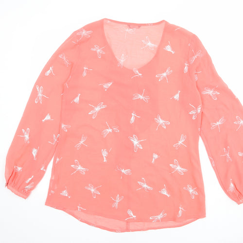 M&Co Womens Pink Geometric Polyester Basic Blouse Size 12 Round Neck - Dragonfly
