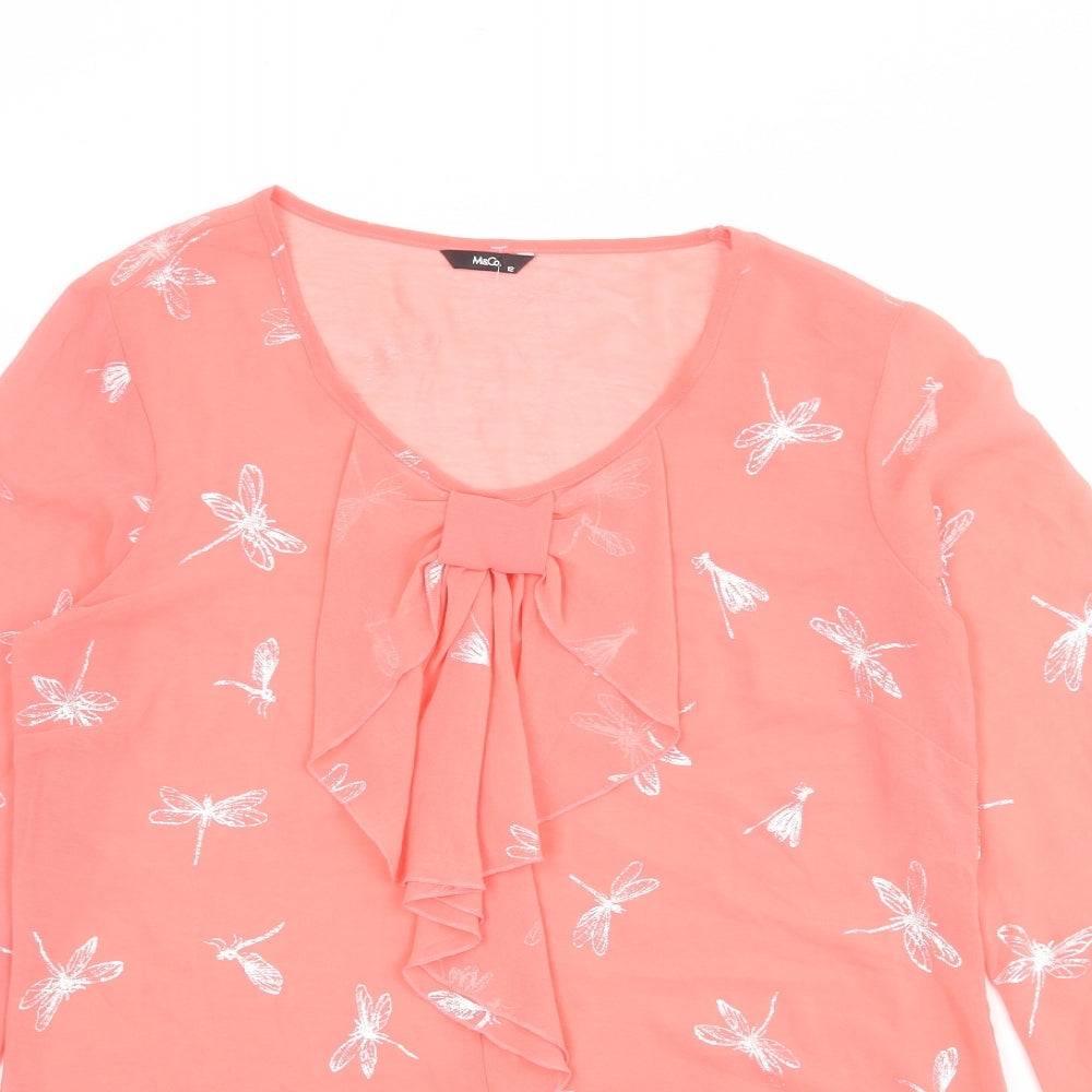 M&Co Womens Pink Geometric Polyester Basic Blouse Size 12 Round Neck - Dragonfly