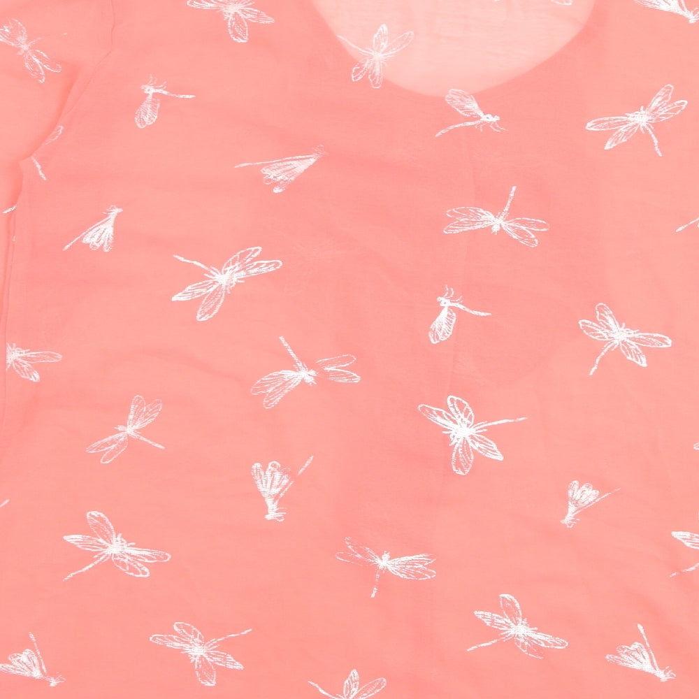 M&Co Womens Pink Geometric Polyester Basic Blouse Size 12 Round Neck - Dragonfly