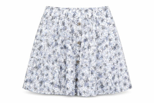 Front view of Marks & Spencer women’s multicoloured floral polyester swing skirt, size UK 32, in