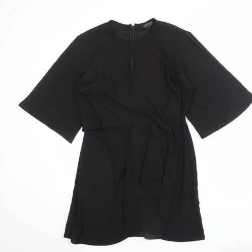 Topshop Womens Black Polyester A-Line Size 10 Round Neck Zip