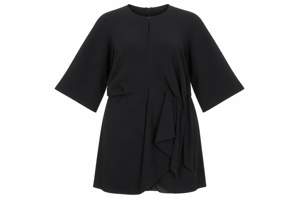 Front view of Topshop women’s black polyester a-line, size UK 10, round neck zip