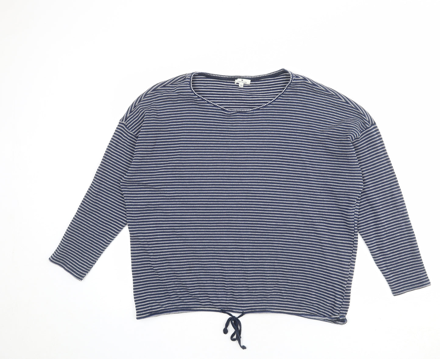 TOM TAILOR Womens Blue Striped Cotton Basic Blouse Size 3XL Round Neck