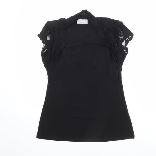Wallis Womens Black Polyester Basic T-Shirt Size 12 Round Neck - Lace Details