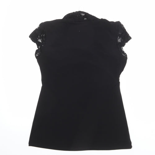 Wallis Womens Black Polyester Basic T-Shirt Size 12 Round Neck - Lace Details