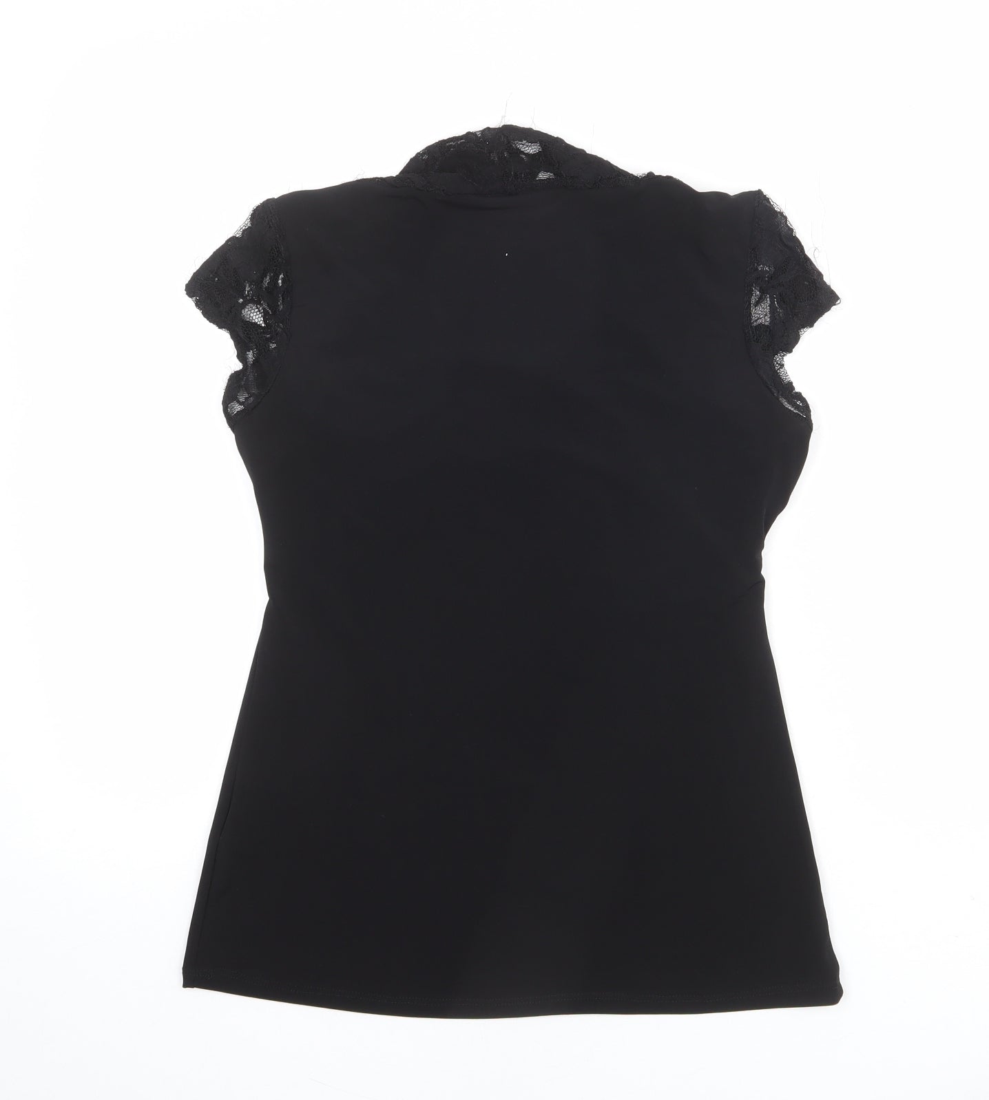 Wallis Womens Black Polyester Basic T-Shirt Size 12 Round Neck - Lace Details