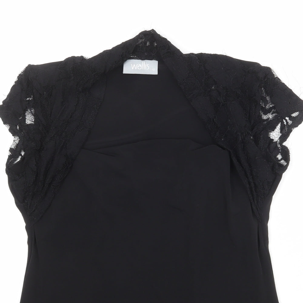 Wallis Womens Black Polyester Basic T-Shirt Size 12 Round Neck - Lace Details
