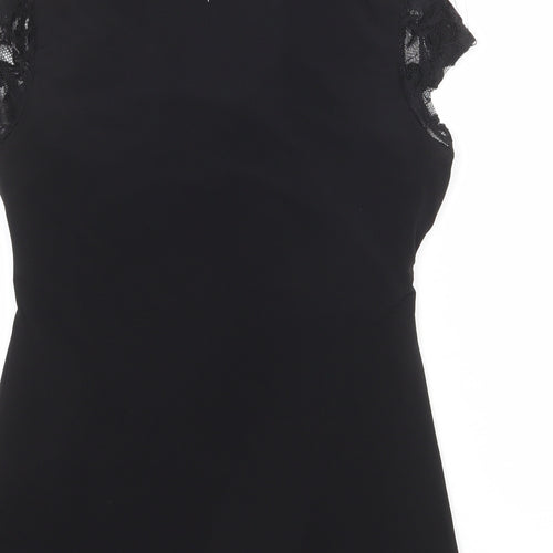 Wallis Womens Black Polyester Basic T-Shirt Size 12 Round Neck - Lace Details