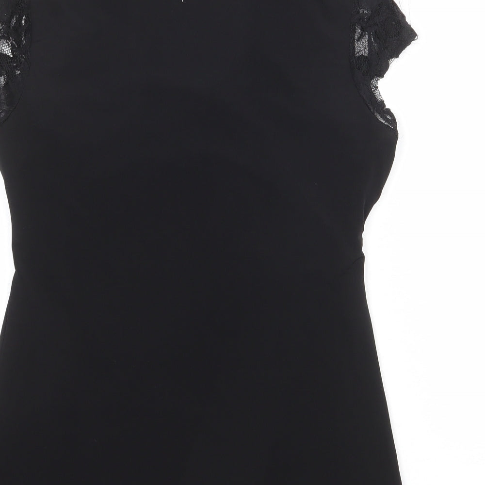 Wallis Womens Black Polyester Basic T-Shirt Size 12 Round Neck - Lace Details