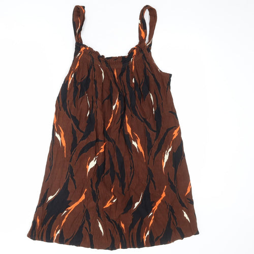 NEXT Womens Brown Geometric Viscose Tank Dress Size 16 Round Neck Pullover