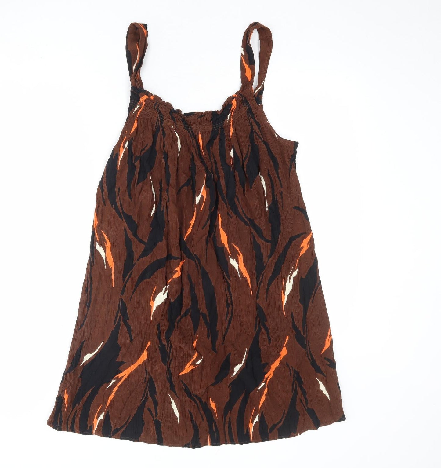 NEXT Womens Brown Geometric Viscose Tank Dress Size 16 Round Neck Pullover