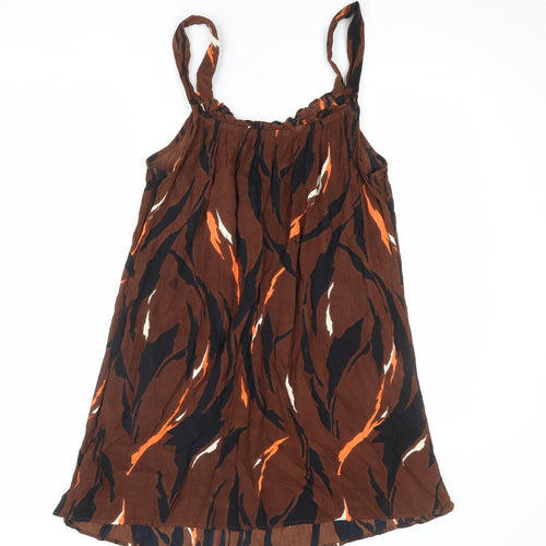 NEXT Womens Brown Geometric Viscose Tank Dress Size 16 Round Neck Pullover