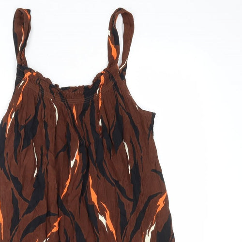 NEXT Womens Brown Geometric Viscose Tank Dress Size 16 Round Neck Pullover