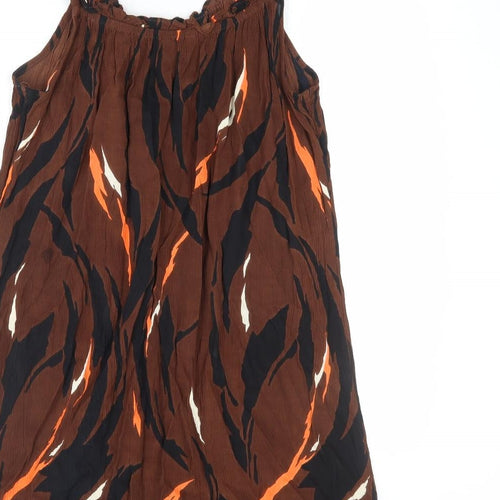 NEXT Womens Brown Geometric Viscose Tank Dress Size 16 Round Neck Pullover