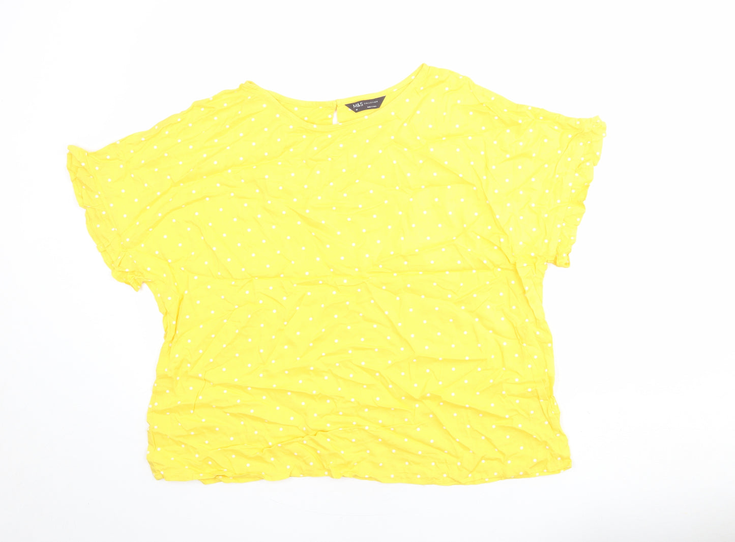 Marks and Spencer Womens Yellow Polka Dot Viscose Basic Blouse Size 18 Round Neck