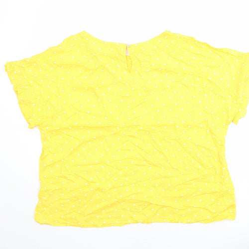 Marks and Spencer Womens Yellow Polka Dot Viscose Basic Blouse Size 18 Round Neck
