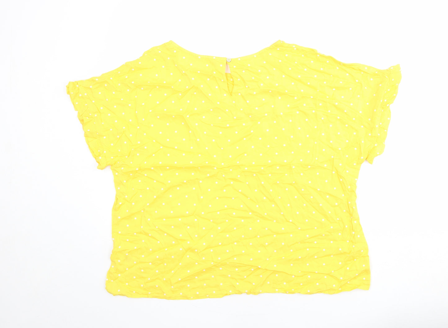 Marks and Spencer Womens Yellow Polka Dot Viscose Basic Blouse Size 18 Round Neck