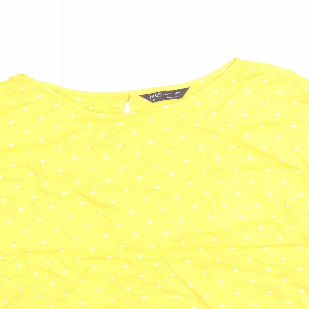 Marks and Spencer Womens Yellow Polka Dot Viscose Basic Blouse Size 18 Round Neck