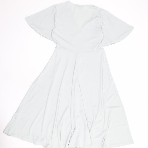 H&M Womens Blue Polyester Wrap Dress Size S V-Neck Tie - Butterfly Sleeves