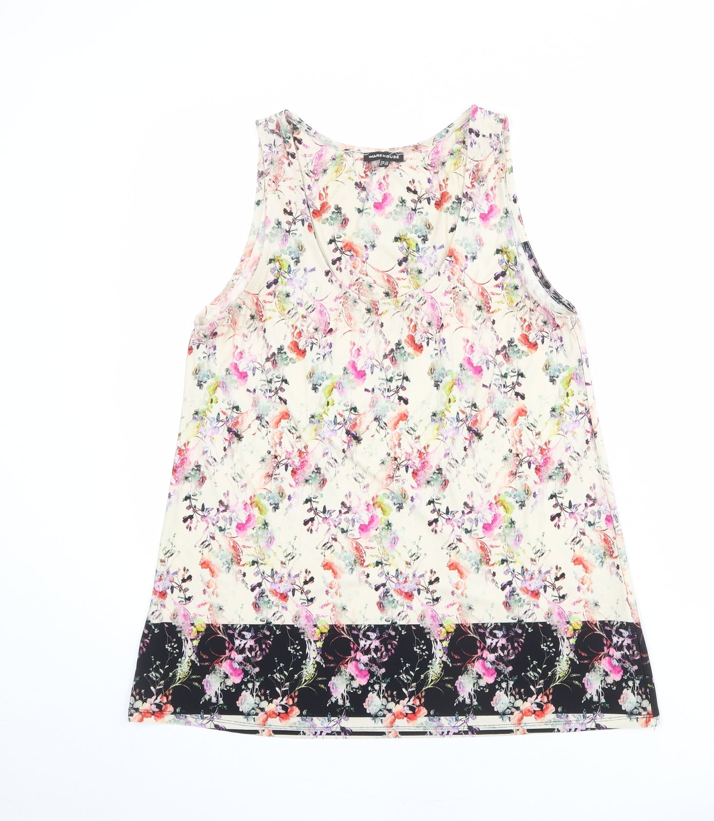 Warehouse Womens Multicoloured Geometric Polyester Basic Tank Size 12 Scoop Neck