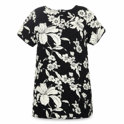 Motel Womens Black Floral Viscose Mini Size S Round Neck Zip