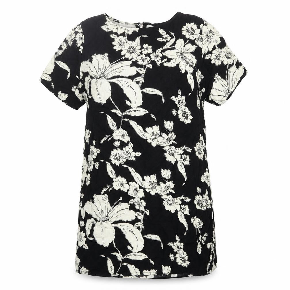 Motel Womens Black Floral Viscose Mini Size S Round Neck Zip