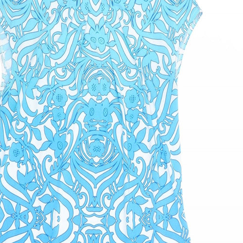 M&Co Womens Blue Geometric Polyester Shift Size 10 Boat Neck Button