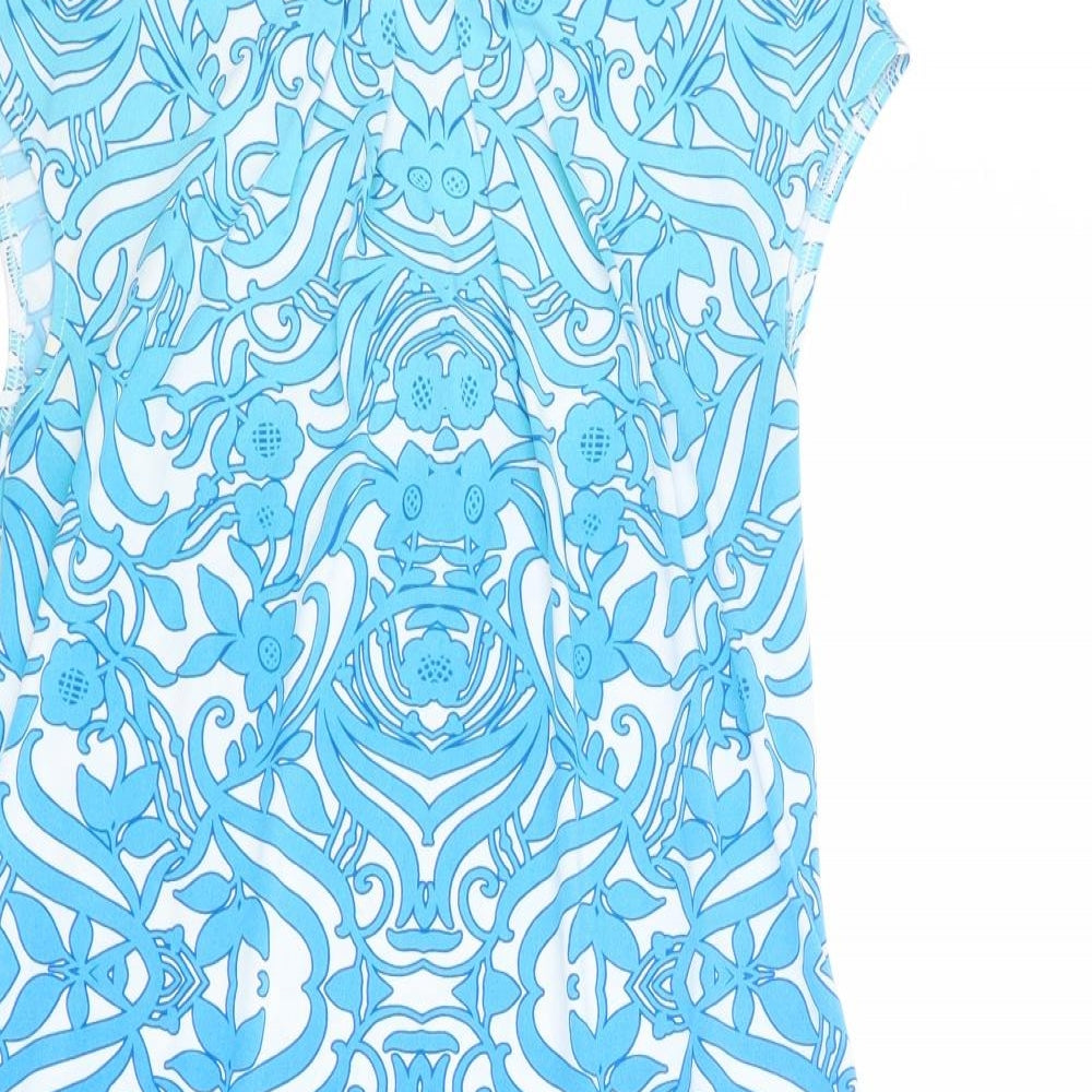 M&Co Womens Blue Geometric Polyester Shift Size 10 Boat Neck Button