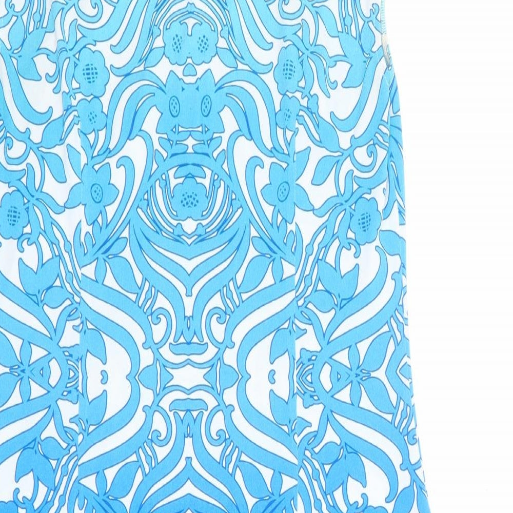 M&Co Womens Blue Geometric Polyester Shift Size 10 Boat Neck Button