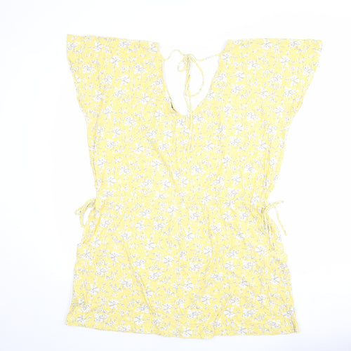 NEXT Womens Yellow Floral Cotton T-Shirt Dress Size 18 V-Neck Tie