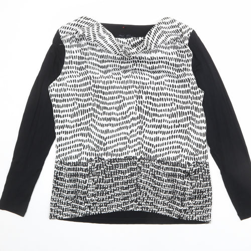 Olsen Womens Black Geometric Viscose Basic Blouse Size 12 Cowl Neck