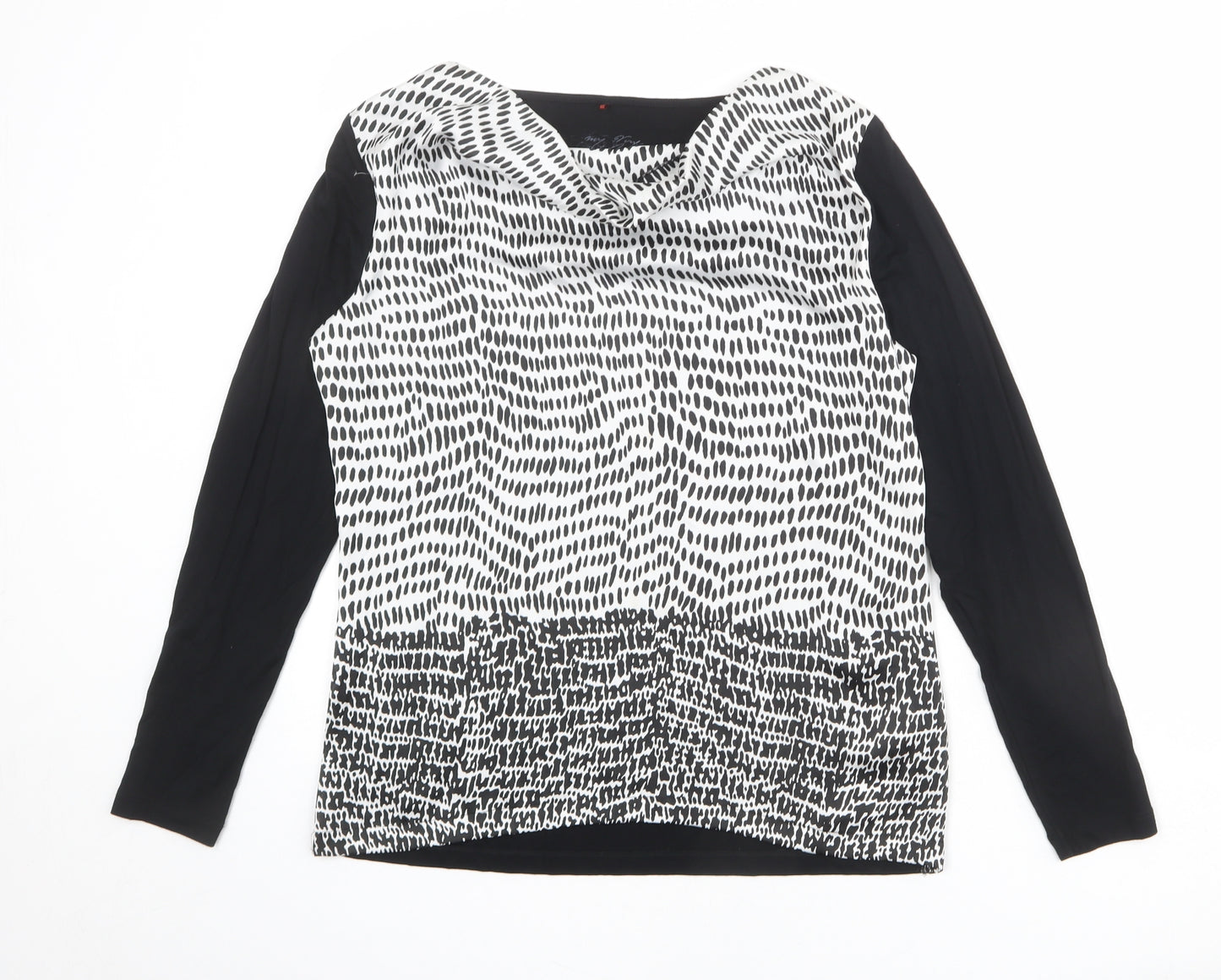 Olsen Womens Black Geometric Viscose Basic Blouse Size 12 Cowl Neck