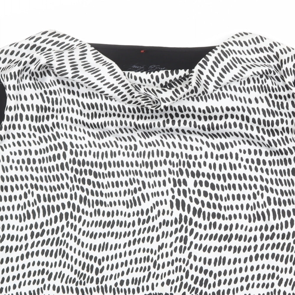 Olsen Womens Black Geometric Viscose Basic Blouse Size 12 Cowl Neck