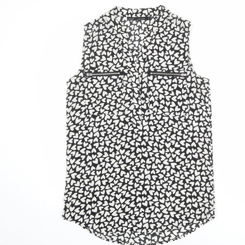 NEXT Womens Black Geometric Polyester Basic Tank Size 8 V-Neck - Heart Print