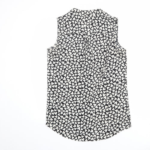 NEXT Womens Black Geometric Polyester Basic Tank Size 8 V-Neck - Heart Print