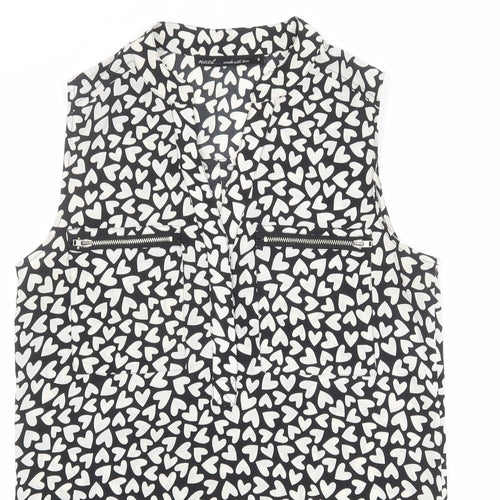 NEXT Womens Black Geometric Polyester Basic Tank Size 8 V-Neck - Heart Print