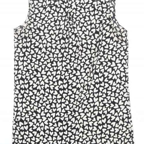 NEXT Womens Black Geometric Polyester Basic Tank Size 8 V-Neck - Heart Print