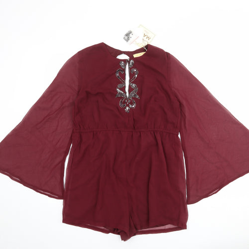 Maya Womens Red Polyester Playsuit One-Piece Size 12 L30 in Button - Open Back
