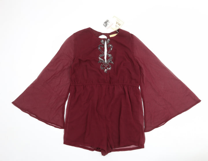 Maya Womens Red Polyester Playsuit One-Piece Size 12 L30 in Button - Open Back