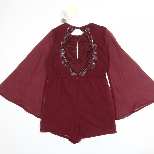 Maya Womens Red Polyester Playsuit One-Piece Size 12 L30 in Button - Open Back