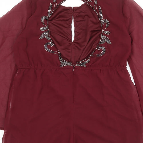 Maya Womens Red Polyester Playsuit One-Piece Size 12 L30 in Button - Open Back