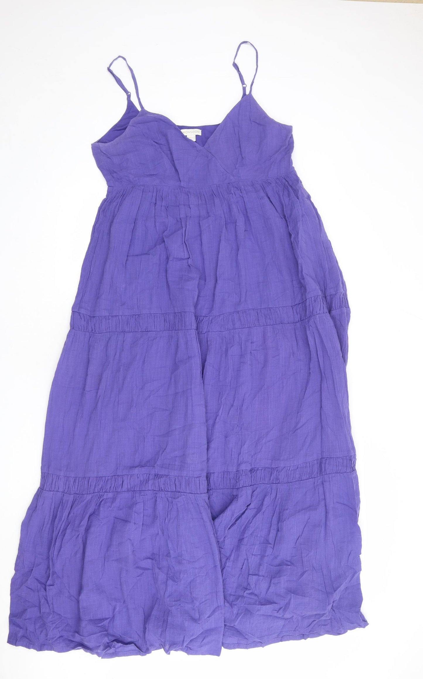 Monsoon Womens Purple 100% Cotton Maxi Size 14 V-Neck Zip