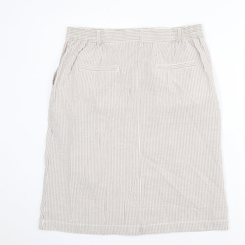 Cotton Traders Womens Beige Striped Cotton A-Line Skirt Size 14 Zip