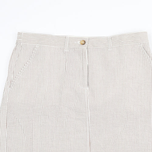 Cotton Traders Womens Beige Striped Cotton A-Line Skirt Size 14 Zip