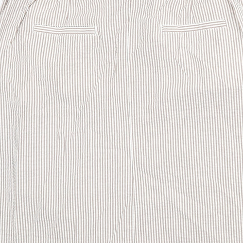 Cotton Traders Womens Beige Striped Cotton A-Line Skirt Size 14 Zip