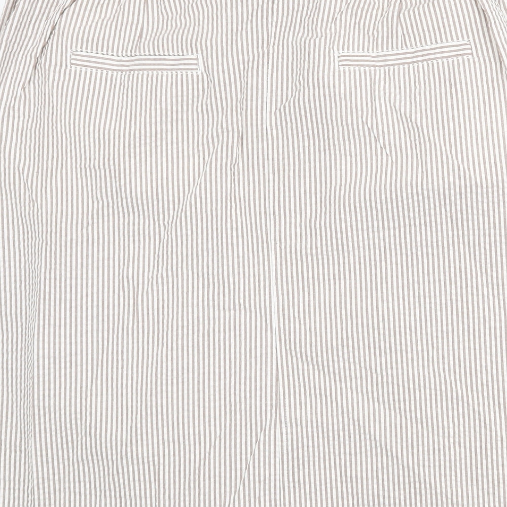 Cotton Traders Womens Beige Striped Cotton A-Line Skirt Size 14 Zip