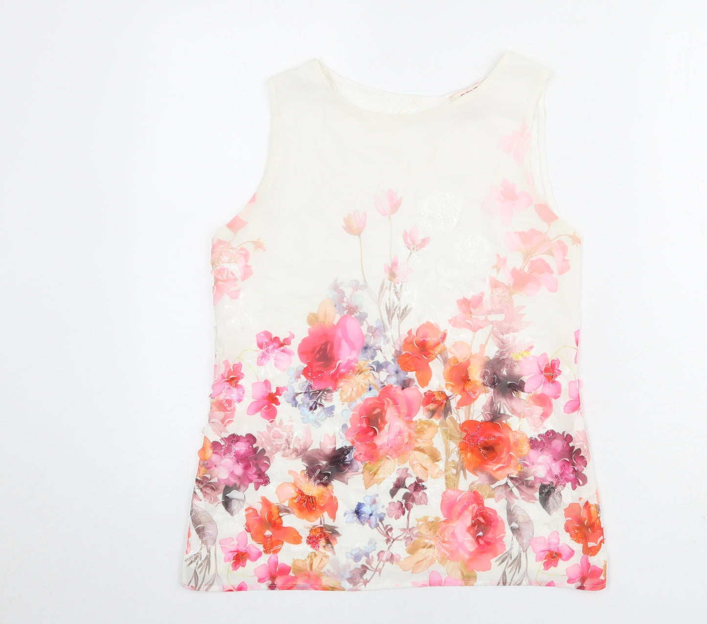 NEXT Womens Ivory Floral Polyester Basic Tank Size 8 Round Neck