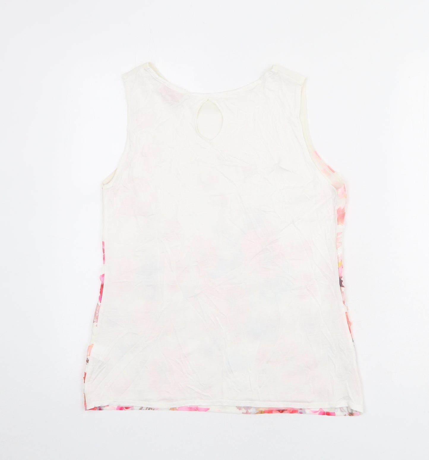 NEXT Womens Ivory Floral Polyester Basic Tank Size 8 Round Neck