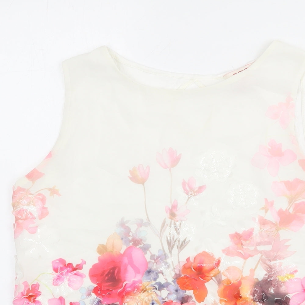 NEXT Womens Ivory Floral Polyester Basic Tank Size 8 Round Neck