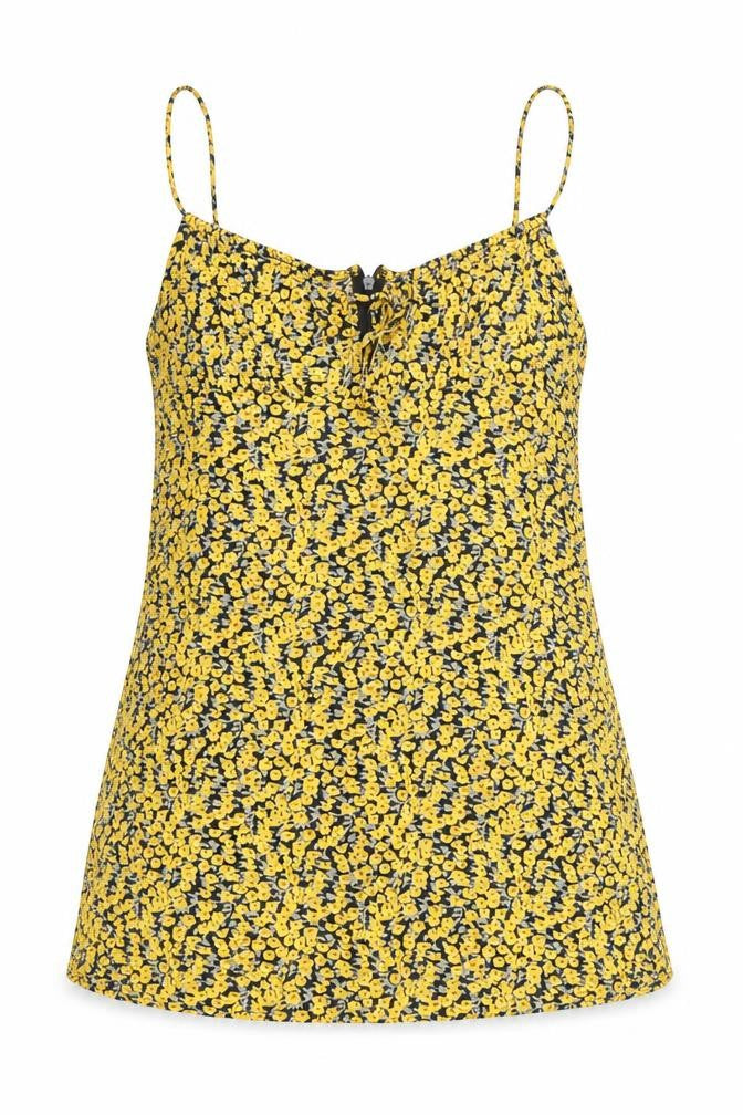 Front view of Motel Rocks women’s multicoloured floral viscose basic tank, size M, round neck